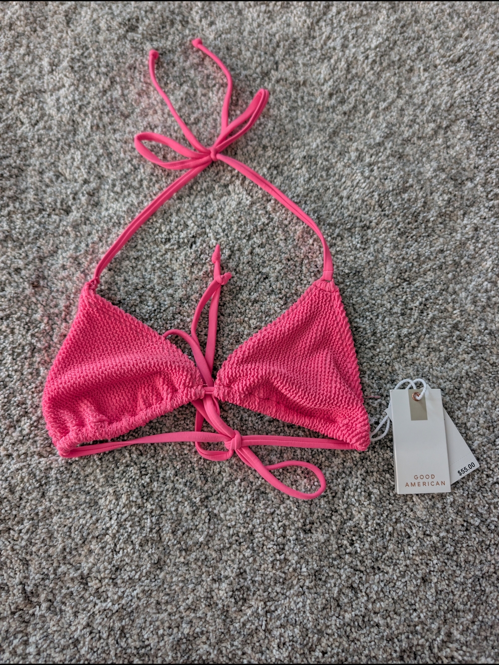 Good American Hot Pink Textured Triangle Bikini Top 00/0 NWT